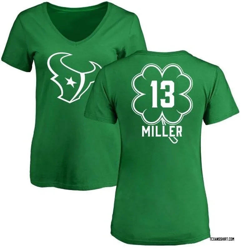 Braxton Miller Houston Texans Women's Green St. Patrick's Day Name & Number V-Neck T-Shirt