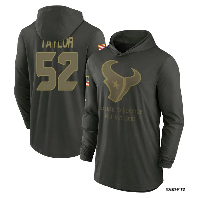 Darrell Taylor Houston Texans Men's Forest/Green 2025 Salute to Service Sideline Lightweight Hooded Pullover Long Sleeve T-Shirt